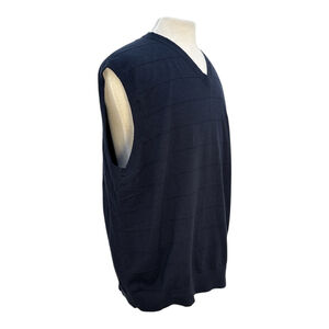 Vintage Nautica Men's XXL Stripes 100% Cotton Knit Sweater Vest Navy Blue 90s